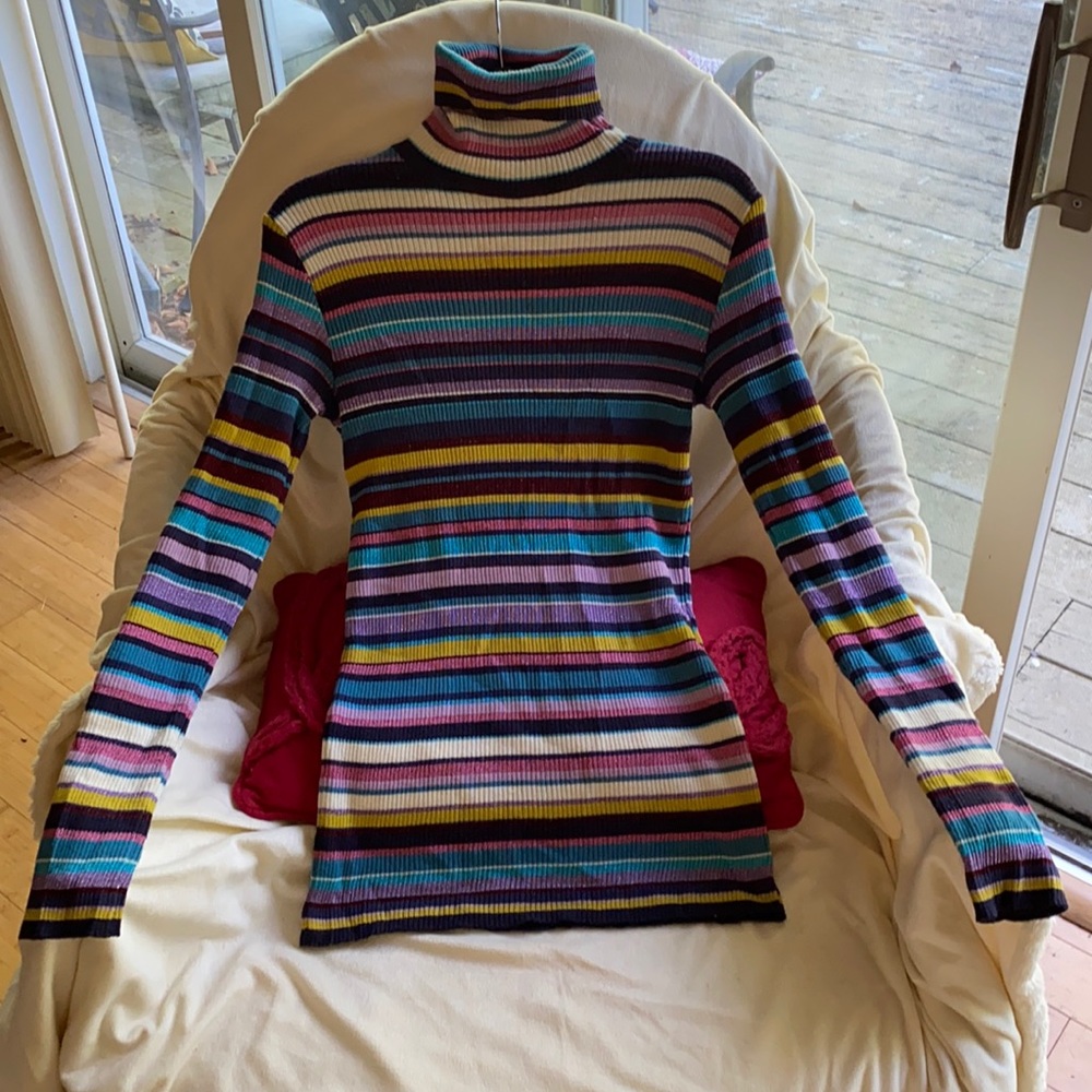 D&G Striped Sparkling Tread Stretch Turtleneck Sweater